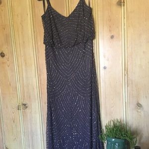 Adrianna Papell Beaded Blouson Gown-Gunmetal
